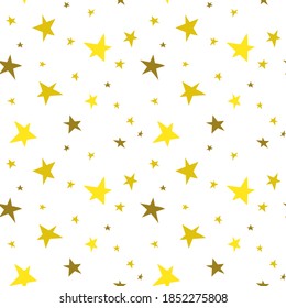 Golden cute hand drawn stars. Abstract vector seamless pattern with yellow starry.