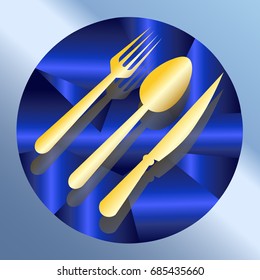 Golden cutlery on abstract napkins / Abstraction / decoration,logo
