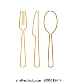 golden cutlery set: fork, knife and spoon icon -vector illustration