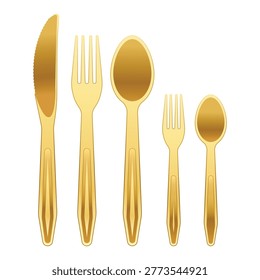 Golden Cutlery Set Vector Illustration