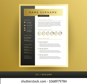 Golden CV / resume template in black and gold colors - vector design sample