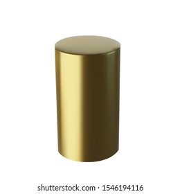 Golden cylinder isolated on white background. Design element of 3d gold color. Vector illustration