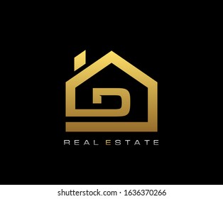 Golden D House Logo Design, Real Estate Icon.