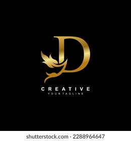 Golden D letter logo design with beautiful luxury floral element