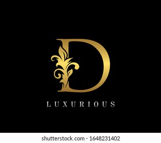 Golden D Luxury Logo Icon, Elegant D Letter Logo Design.