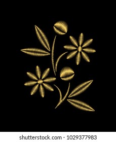 Golden Daisies Embroidery Vector
