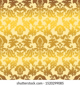 Golden Damascus. Seamless floral pattern in Rococo style. Fashionable vintage Wallpaper, fabric