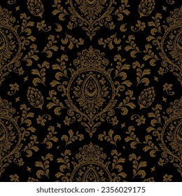 Golden damask baroque fabric pattern florals, Classical luxury old fashioned damask ornament, royal victorian seamless texture