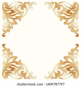 Golden damask elements. Vector background with ornament. Imitation of gold texture for design invitations, covers, sales, cards