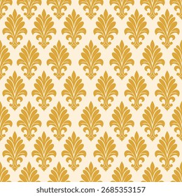 Golden damask pattern on a cream background, evoking a luxurious and classic feel, perfect for vintage-style decor, wallpaper, or print design.
