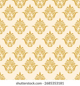 Golden damask pattern on a cream background, evoking a luxurious and classic feel, perfect for vintage-style decor, wallpaper, or print design.