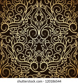 Golden damask seamless pattern on dark background