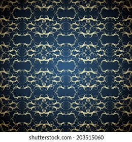 Golden damask seamless pattern on dark background