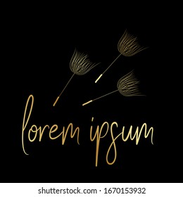 golden dandelion flower seeds, vector logo template 
