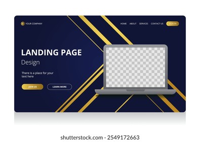 Golden and dark blue landing page.