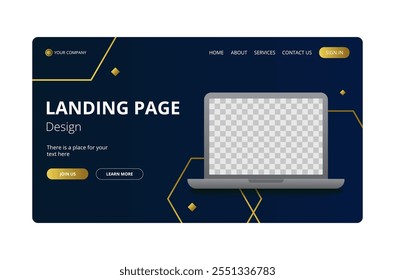 Golden and dark blue landing page design.