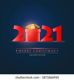 Golden and Dark Red Merry Christmas and Happy New Year Greeting Card, Creative Design Template - 2021 