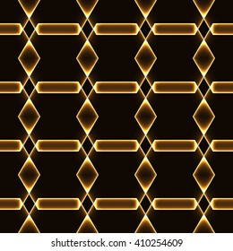 Golden dark seamless background with shining laser ornaments - magic crystals / gems / diamonds