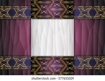 Golden and dark vintage background with polygon. Blank for message or text.Certificate.