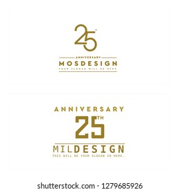 golden dark yellow number 25 simple modern logo design concept suitable for anniversary birthday golden age celebration party