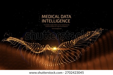 Golden data particles flow medical tech background, symbolizing AI-powered diagnostics, genetic research, neural networks. Scientific presentations, biotech websites, and innovation reports background