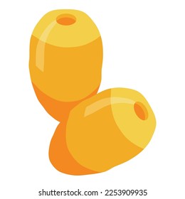 Vector isométrico del icono del fruto de la cita dorada. Palma de alimento. Sequedad dulce