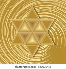 Golden David star on abstract swirl background. Elegant symbol of jewish nation and culture. Religion element in judaism.