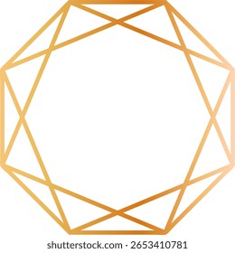 Golden decagon frame forming a geometric pattern with gradient effect, ideal for elegant and modern designs, creating a sophisticated visual appeal with its intricate lines and warm metallic hues