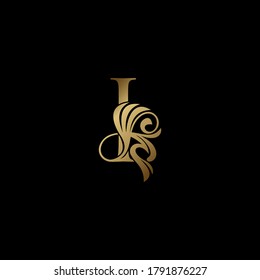 Golden Deco Luxury I Letter Initial Logo Icon, Monogram Ornate Swirl Wing  Logo Template Design.