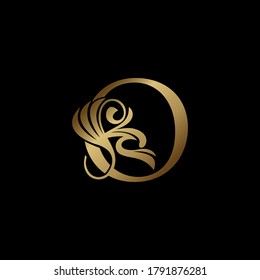 Golden Deco Luxury O Letter Initial Logo Icon, Monogram Ornate Swirl Wing  Logo Template Design.