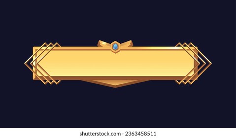 Golden decorated frame with gem. Bronze metallic rectangular border for fantasy RPG gaming. Vintage gold metal element for interface ui ux game. Vector cartoon isolated illustration royal game button