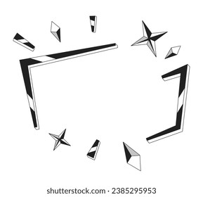 Golden decorated frame with stars black and white 2D cartoon object. Shiny gold border isolated vector outline item. Premium luxury. Gemstones ornate square frame monochromatic flat spot illustration