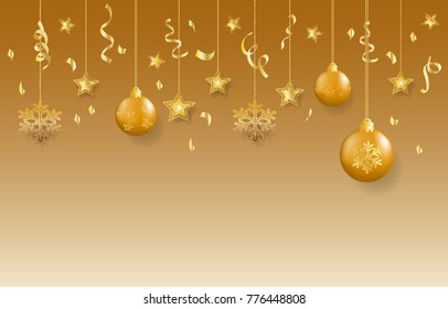 Golden decoration, Christmas background, vector