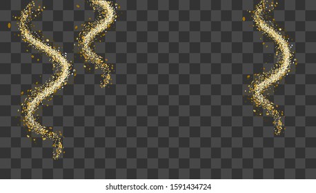 Golden decoration overlay vector design. Flying gold confetti festive decoration, web, email or print banner layout template