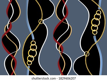 Golden decorative abstract pattern with chains on black background.Vector design for fashion prints and backgrounds. EPS10 Illustration.