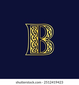 Golden Decorative B Initial Logo with Celtic Pattern