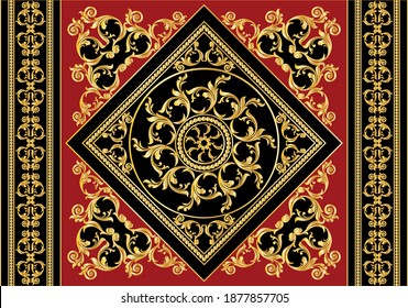 Golden decorative baroque border on black background.Vector design for fashion prints and backgrounds.