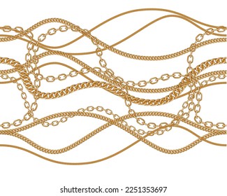 Golden decorative baroque chains on white background.