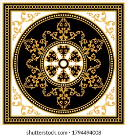 Golden decorative baroque pattern with chain on black background.EPS10 Illustration.