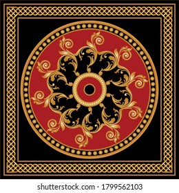 Golden dekoratives Barockmuster mit Kette auf schwarzem Hintergrund.EPS10 Illustration.