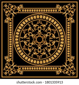 Golden dekoratives Barockmuster mit Kette auf schwarzem Hintergrund.EPS10 Illustration.