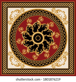 Golden decorative baroque pattern with chain on black background.EPS10 Illustration.
