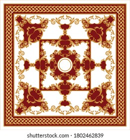 Patrón barroco decorativo dorado con cadena sobre fondo blanco.EPS10 Ilustración.