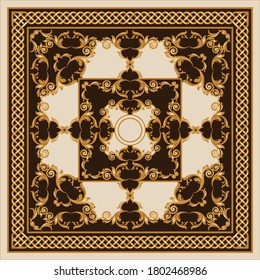 Patrón barroco decorativo dorado con cadena de fondo marrón.EPS10 Ilustración.