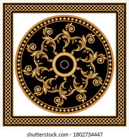 Golden dekoratives Barockmuster mit Kette auf schwarzem Hintergrund.EPS10 Illustration.