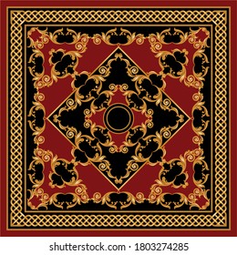 Golden decorative baroque pattern with chain on black background.EPS10 Illustration.