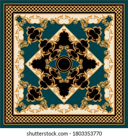 Motif baroque doré avec chaîne sur fond noir.Illustration EPS10.
