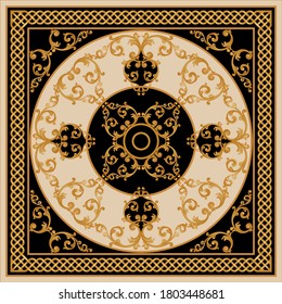 Golden decorative baroque pattern with chain on black background.EPS10 Illustration.
