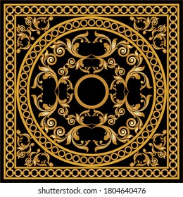 Golden decorative baroque pattern with chain on black background.EPS10 Illustration.