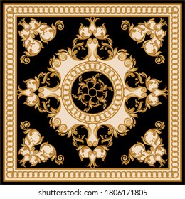 Golden decorative baroque pattern with chain on black background.EPS10 Illustration.
